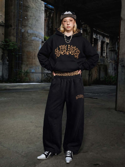 Leoparden-Patchwork-Hoodie & Hosen-Set