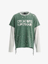 Faux Two-Piece Distressed Long Sleeve Tee