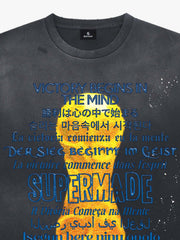 Washed World Cup Trophy Multi-Language Graphic T-Shirt 