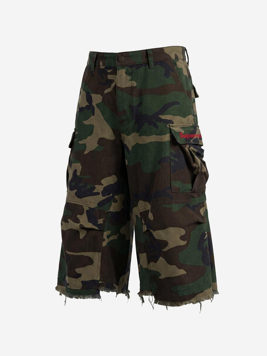 Vintage Camo Frayed Hem Cargo Shorts