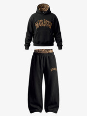 Leoparden-Patchwork-Hoodie & Hosen-Set