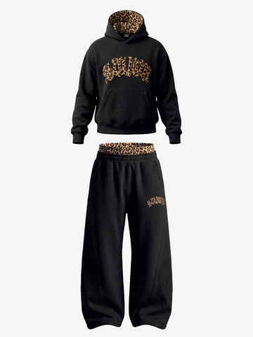 Leoparden-Patchwork-Hoodie & Hosen-Set