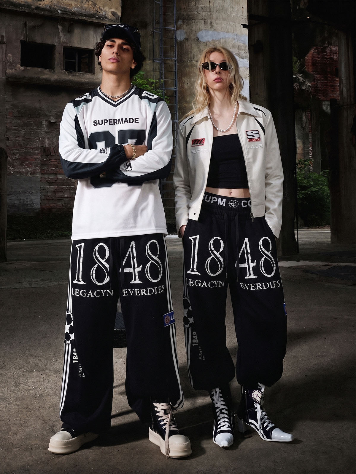 Graphic Color Block Double-Waist Sweatpants