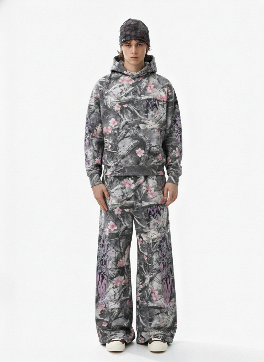 Gothic Devil Graphic Fleece-Lined Wide-Leg Sweatpants 