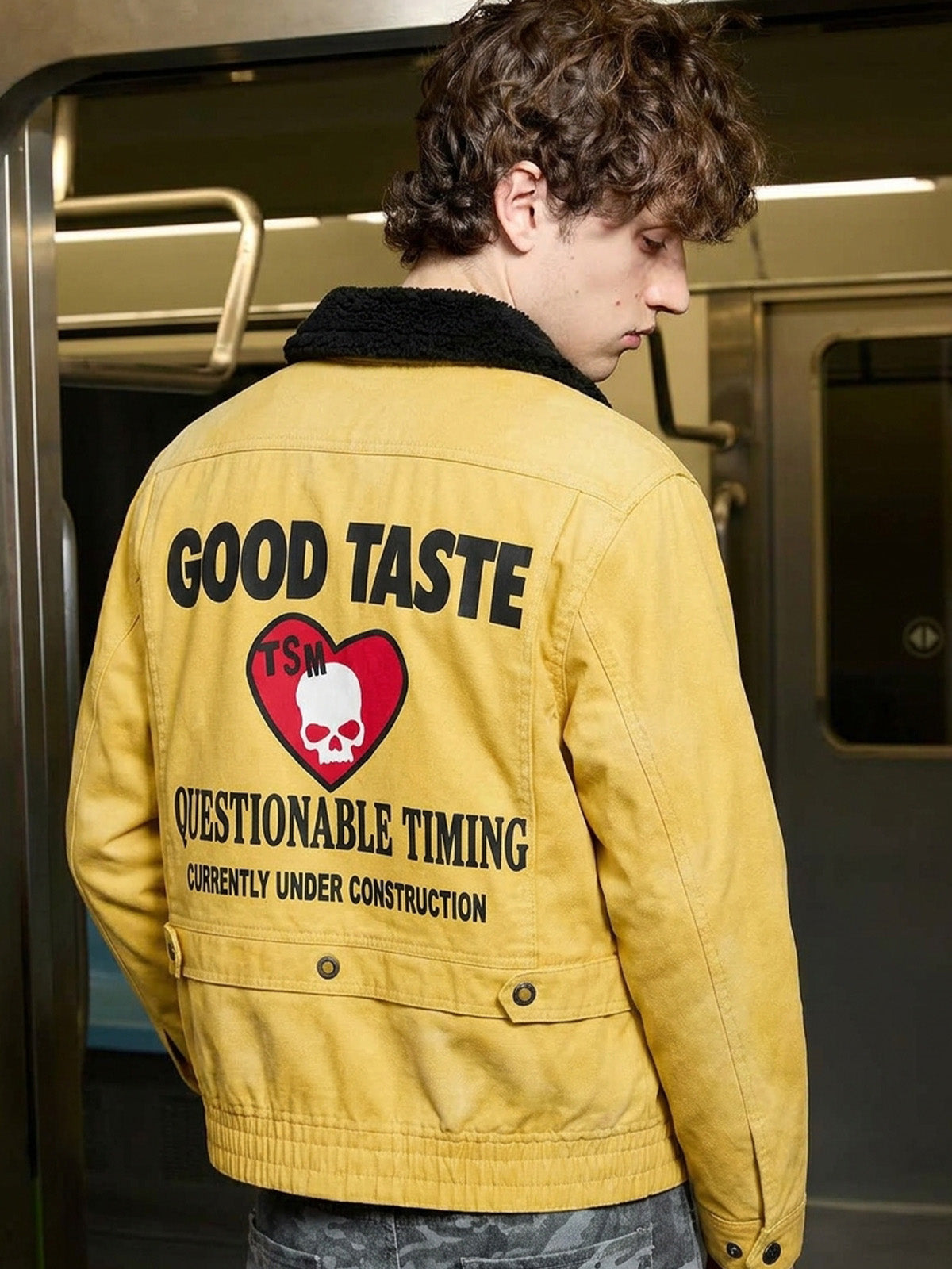 Graphic Patch Contrast-Collar Jacket