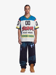 Color-Block Digital Print Mesh V-Neck Jersey 