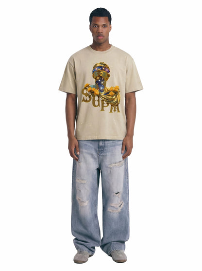 Washed Splash Ink Cosmic Statue Print Galaxy Art T-Shirt 
