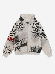 Felpa con cappuccio effetto invecchiato con applicazione logo leopardato.