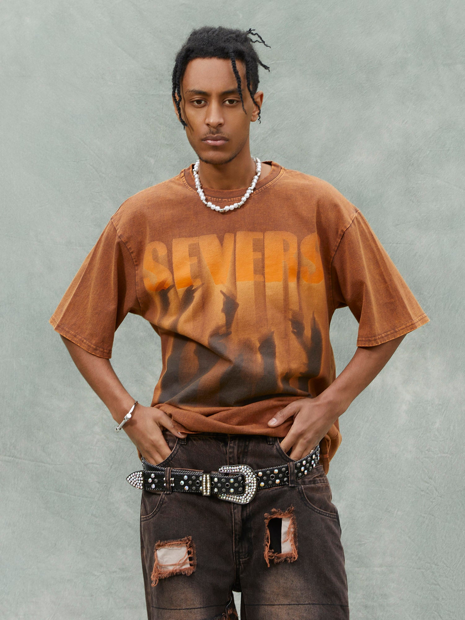 Thesupermade Washed Distressed Rap Vibe T-shirt