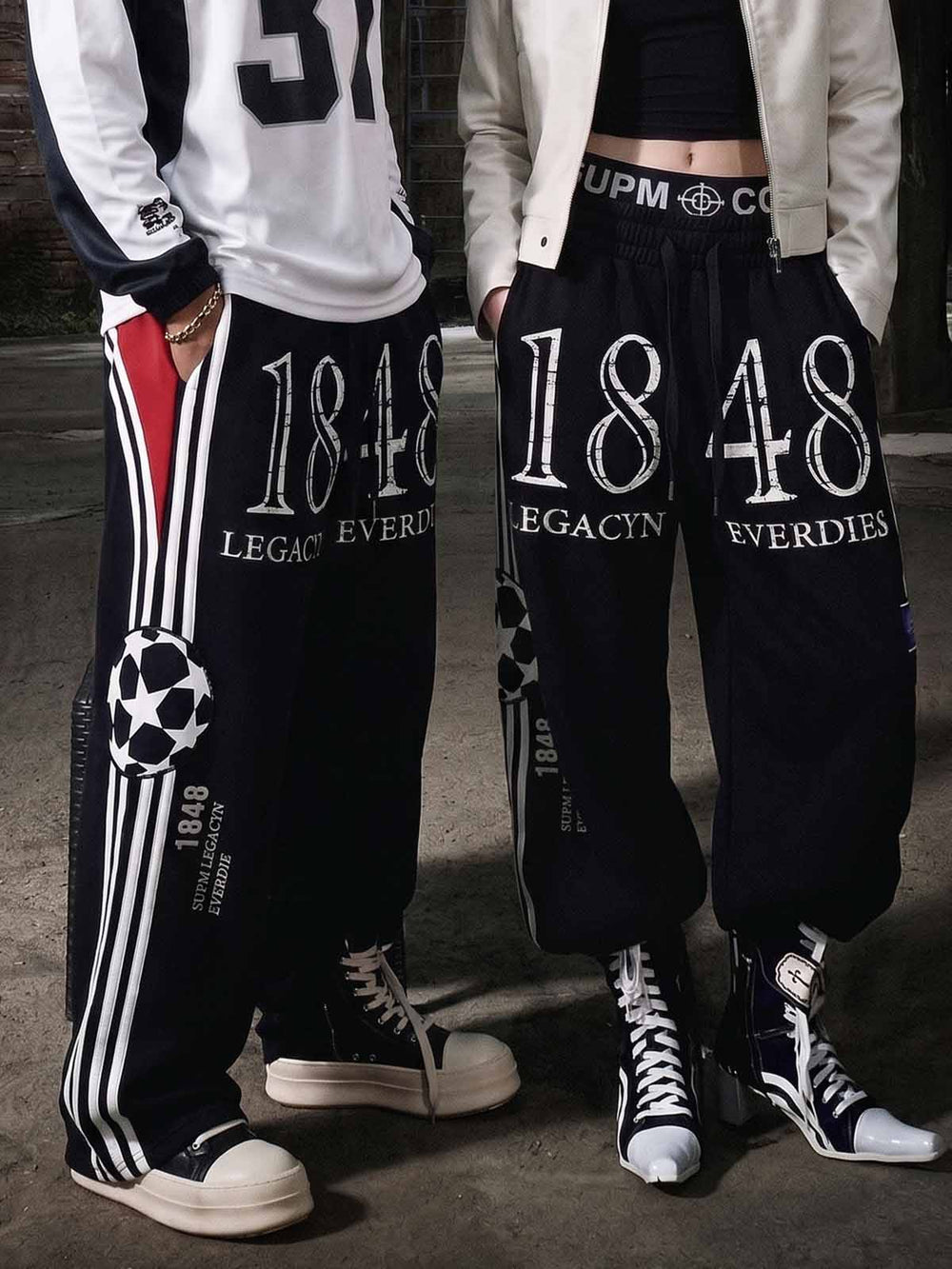 Graphic Color Block Double-Waist Sweatpants