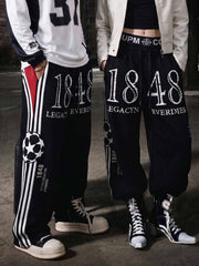 Graphic Color Block Double-Waist Sweatpants