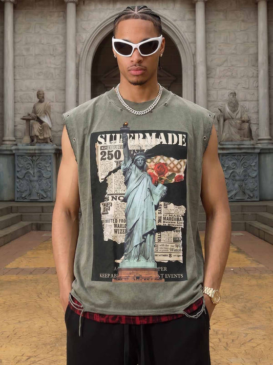 T-shirt sans manches vintage Liberty Newspaper