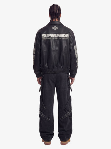 Faux Leather Vintage Street Black Air Jacket - 1821 