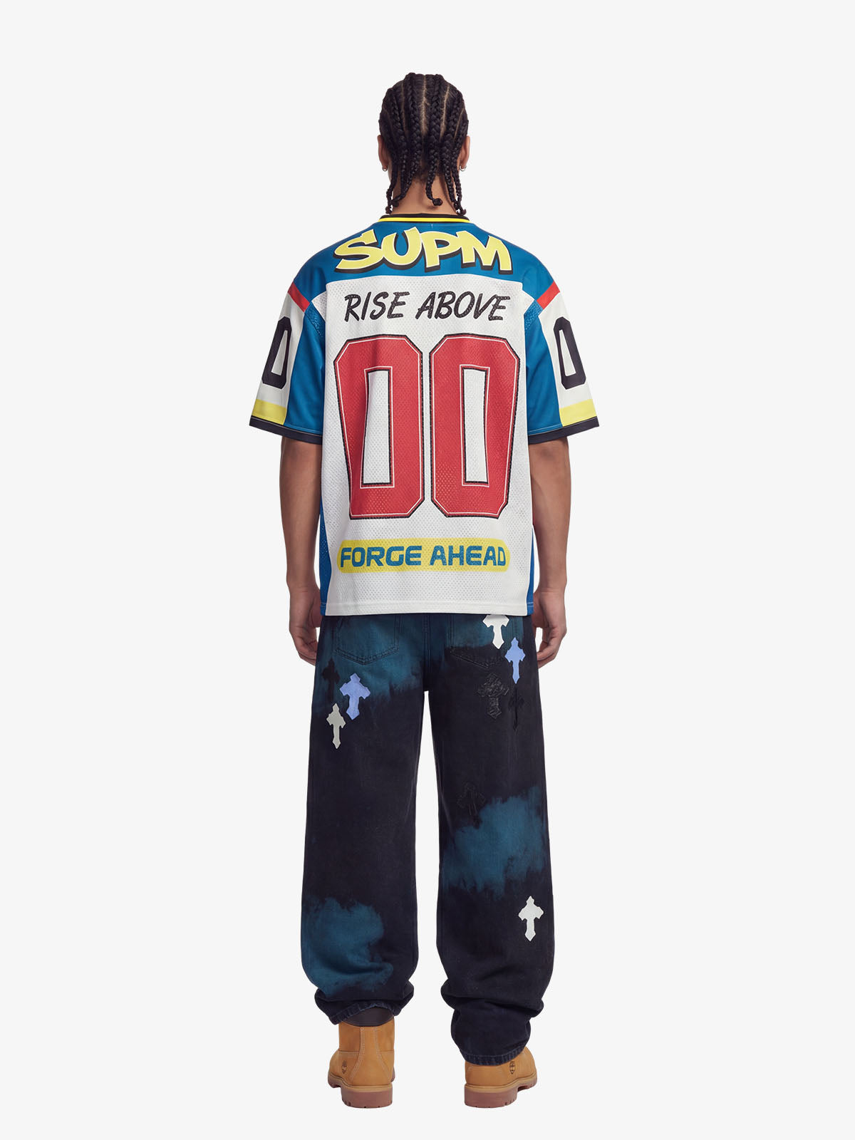 Color-Block Digital Print Mesh V-Neck Jersey 