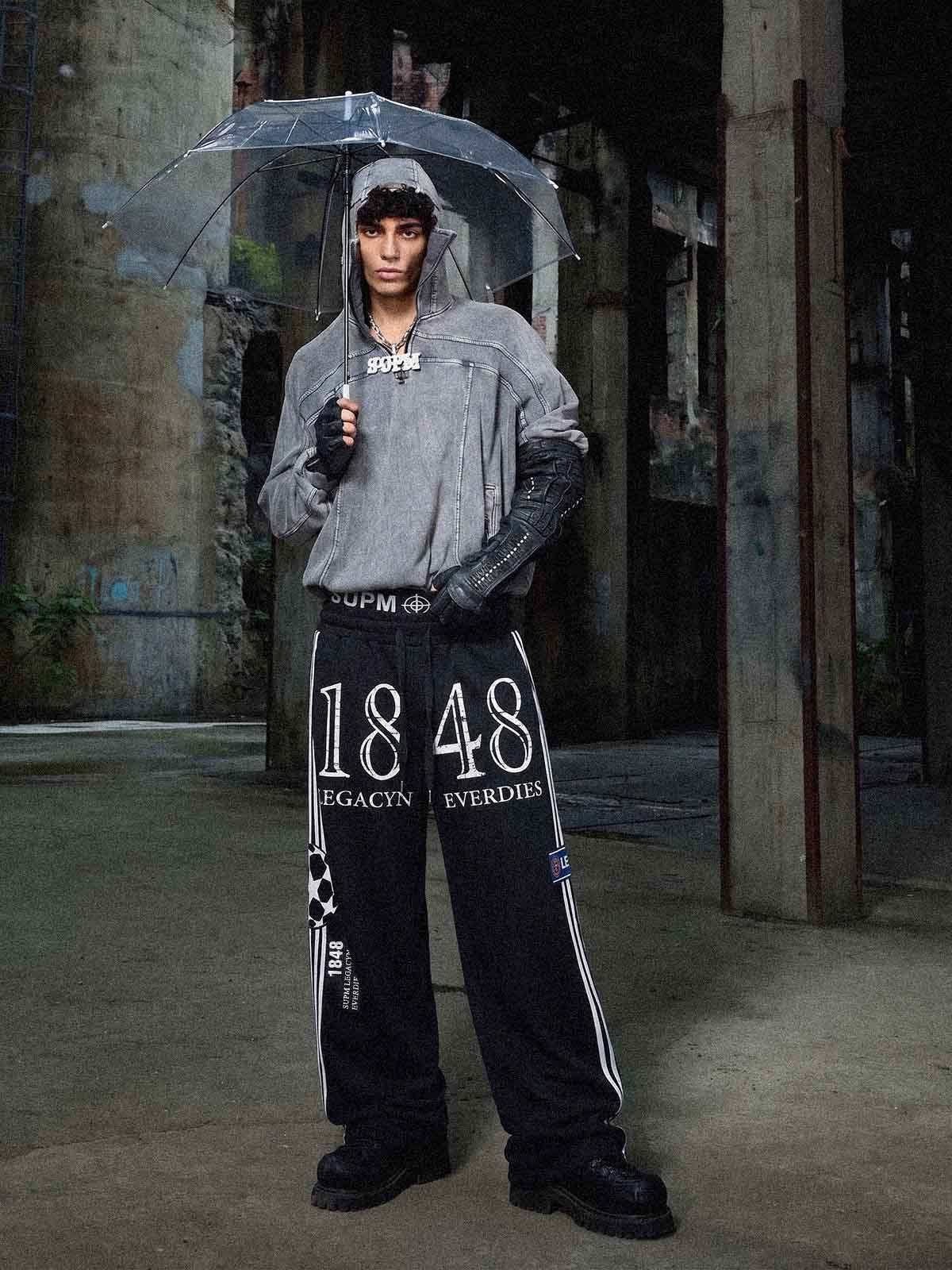 Graphic Color Block Double-Waist Sweatpants