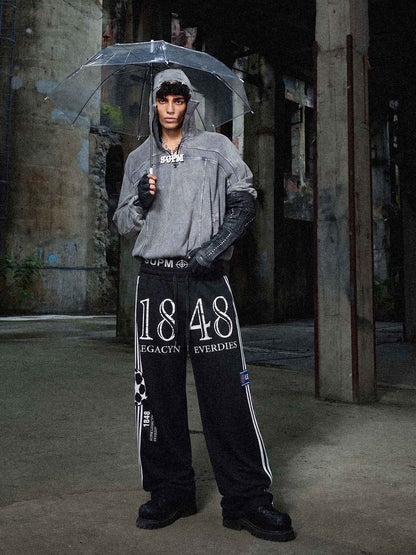 Graphic Color Block Double-Waist Sweatpants