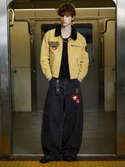 Graphic Patch Contrast-Collar Jacket