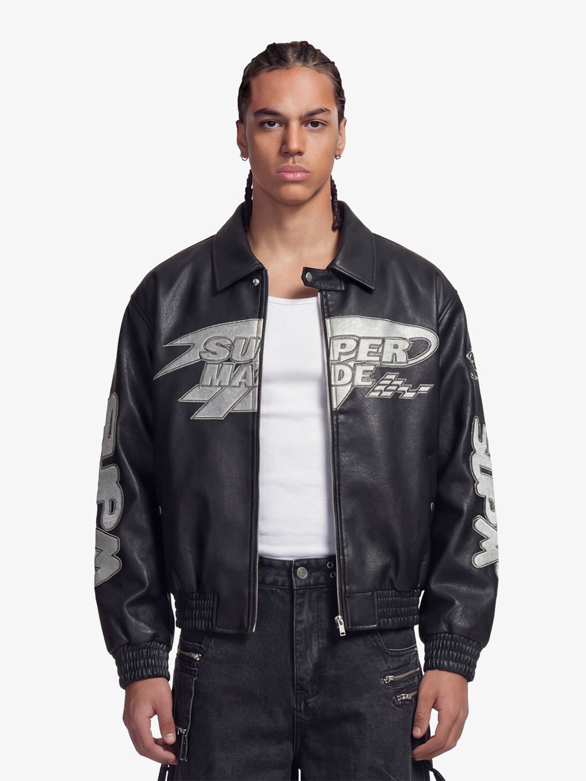 Faux Leather Vintage Street Black Air Jacket - 1821 