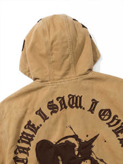 Embroidered Appliqué Hooded Zip Jacket