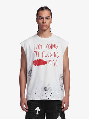 Grunge Slogan Print Distressed Raw Hem Sleeveless T-Shirt - 2612 