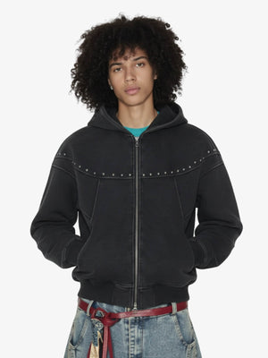 Rivet Detail Fleece Zip Up Hoodie
