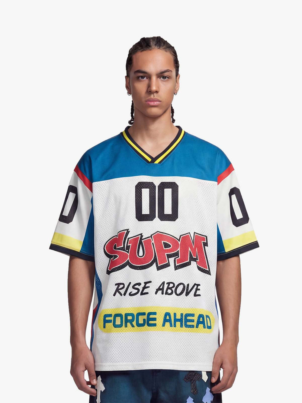 Color-Block Digital Print Mesh V-Neck Jersey 