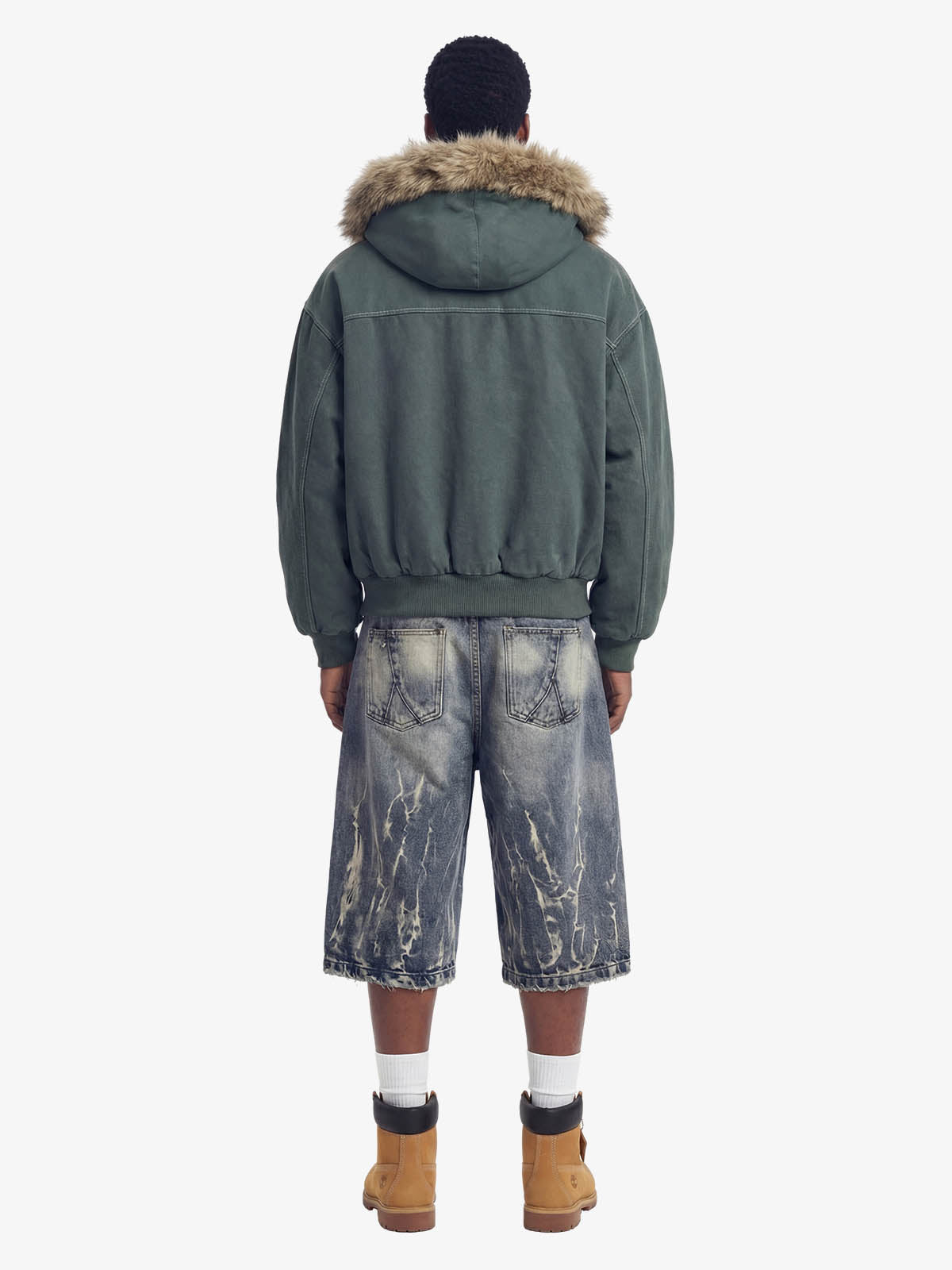 Faux Fur Lined Zip Up Winter Hooded Bomber Jacket - 2560 