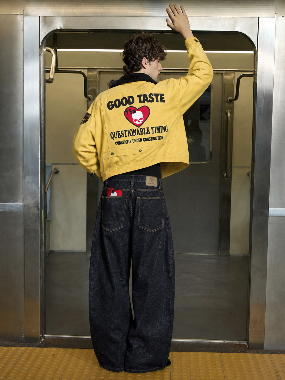 Graphic Patch Contrast-Collar Jacket