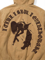 Embroidered Appliqué Hooded Zip Jacket