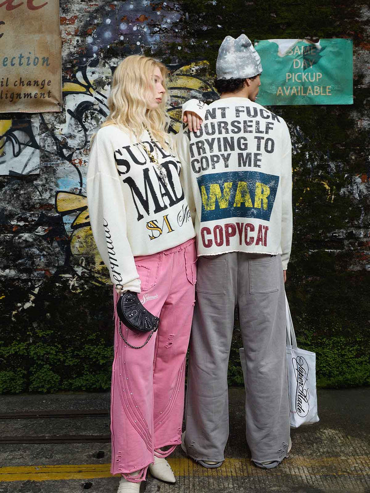 Asymmetrical Logo Embroidered Pants