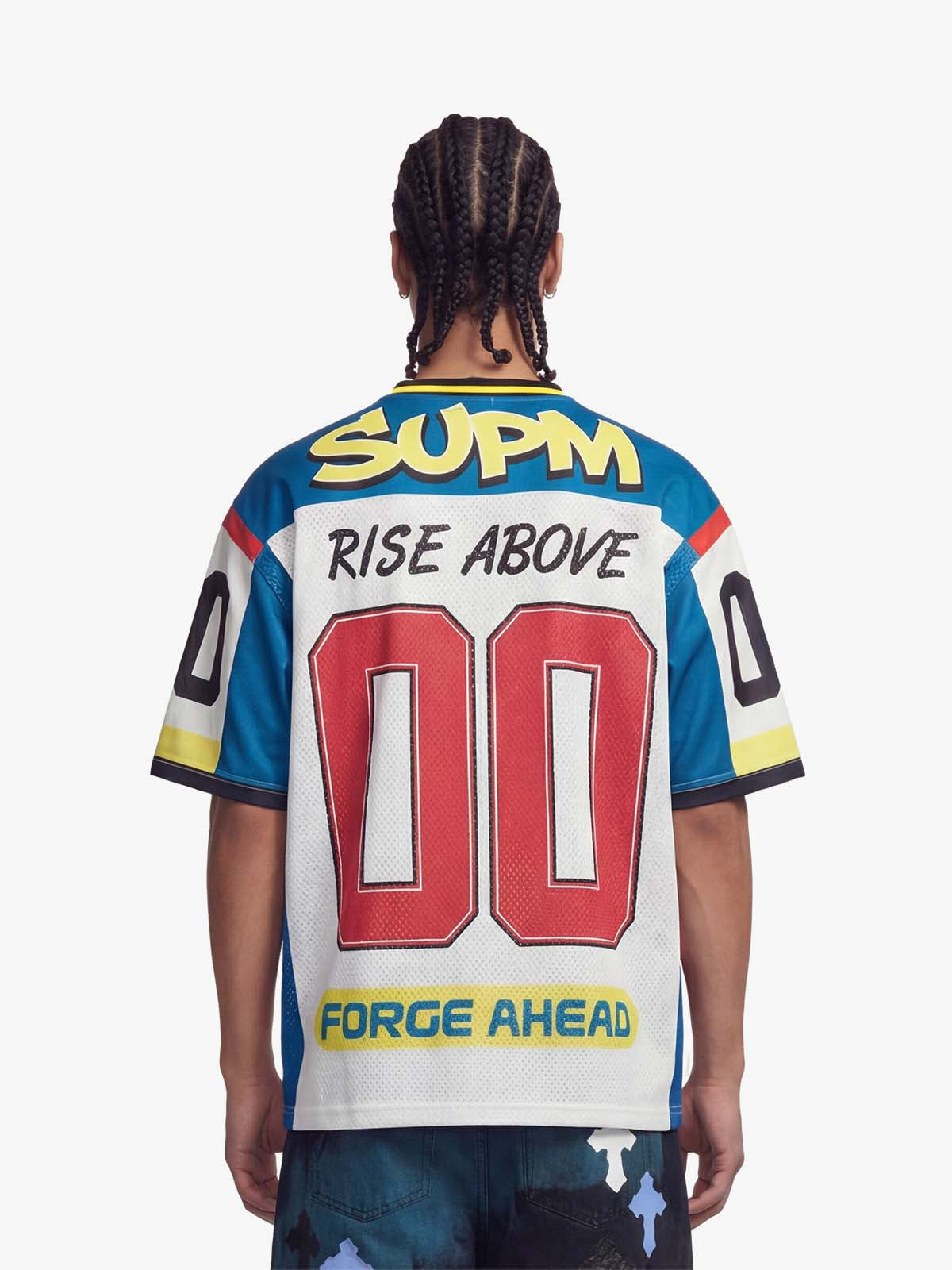 Color-Block Digital Print Mesh V-Neck Jersey 