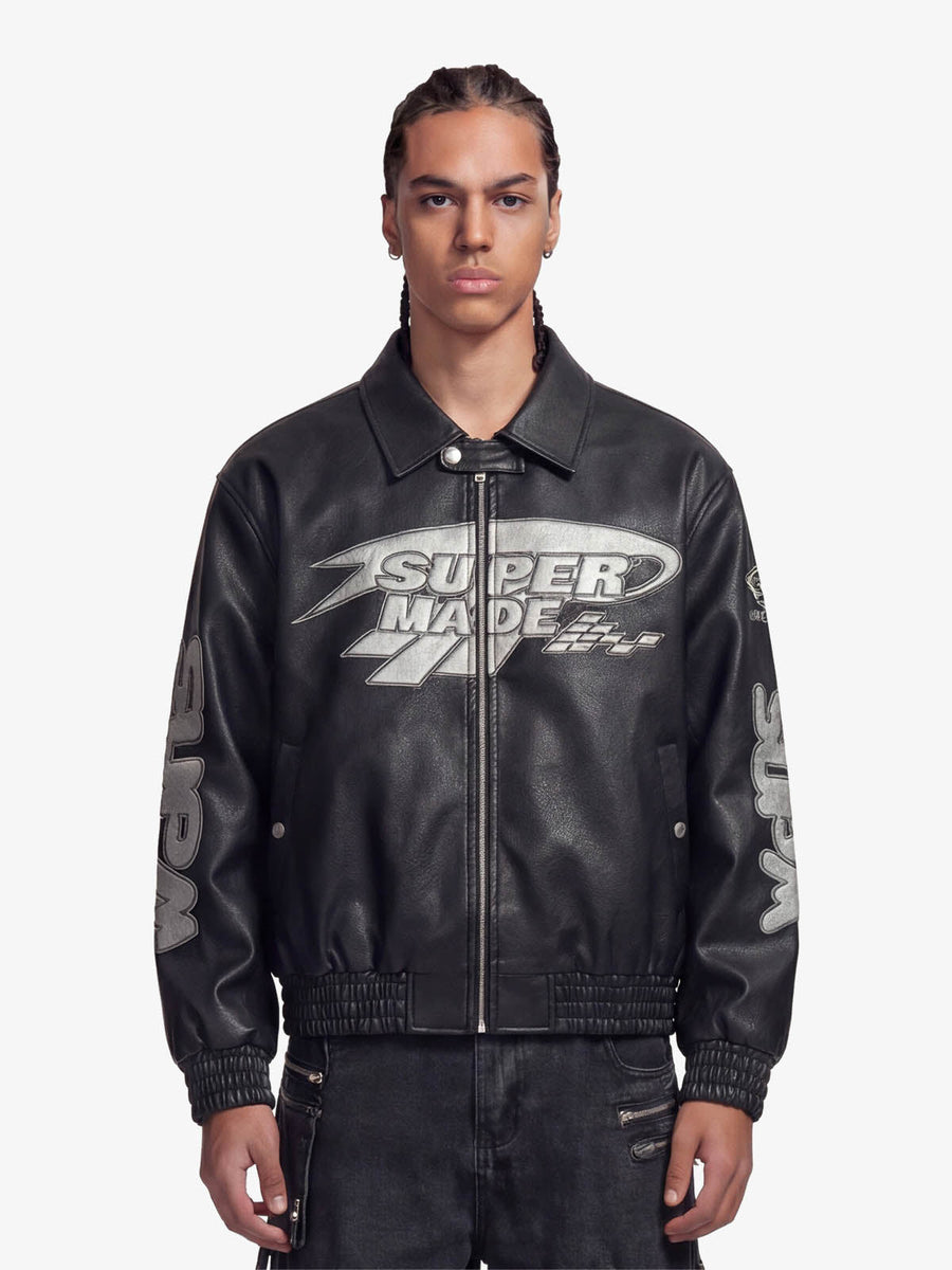 Faux Leather Vintage Street Black Air Jacket - 1821 