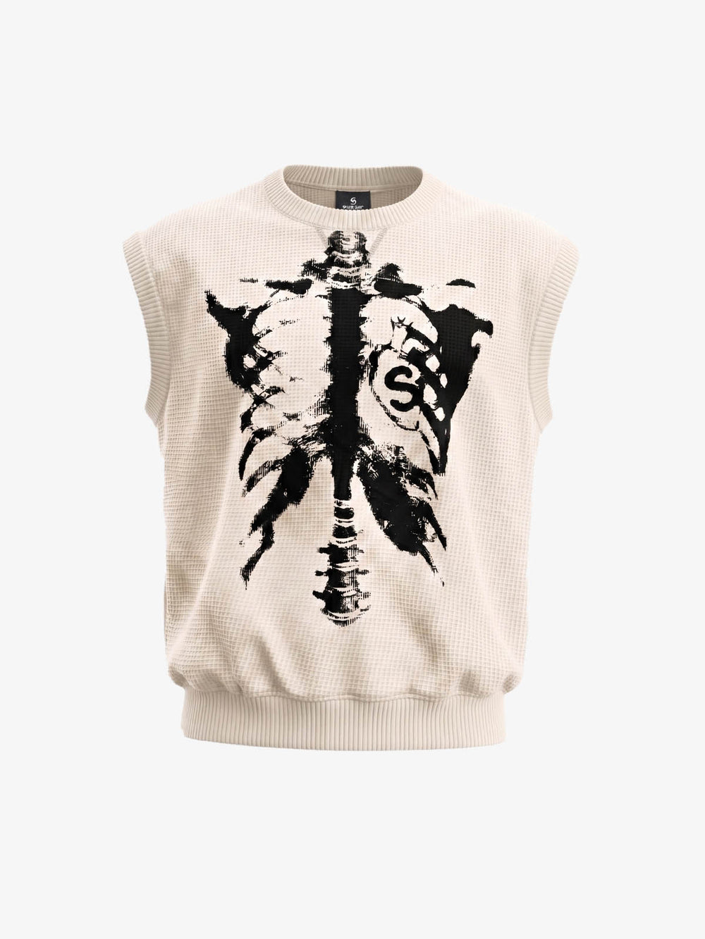 Vintage Skeleton Graphic Waffle Knit Sleeveless Vest 