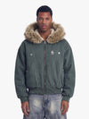 Faux Fur Lined Zip Up Winter Hooded Bomber Jacket - 2560 