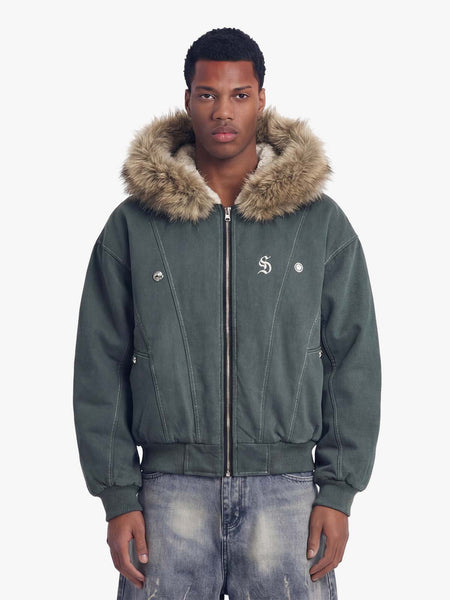 Fur Lined Zip Up Hooded Bomber Jacket | Thesupermade®