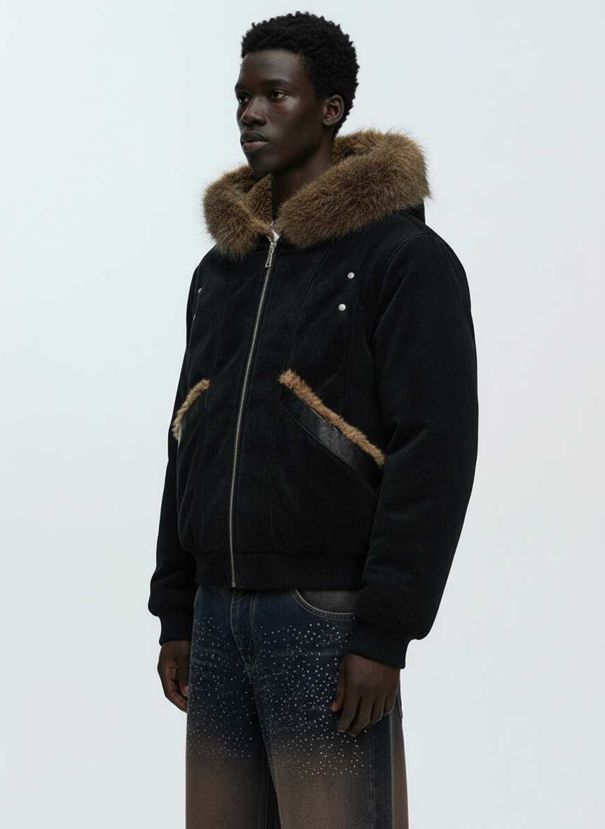 Retro Detachable Faux Fur Collar Suede Fleece Hoodie Jacket 