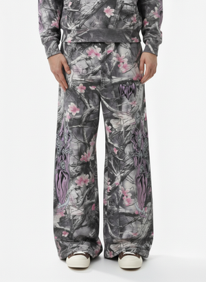 Gothic Devil Graphic Fleece-Lined Wide-Leg Sweatpants 