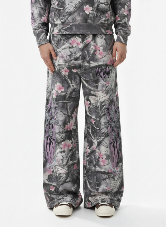 Gothic Devil Graphic Fleece-Lined Wide-Leg Sweatpants 