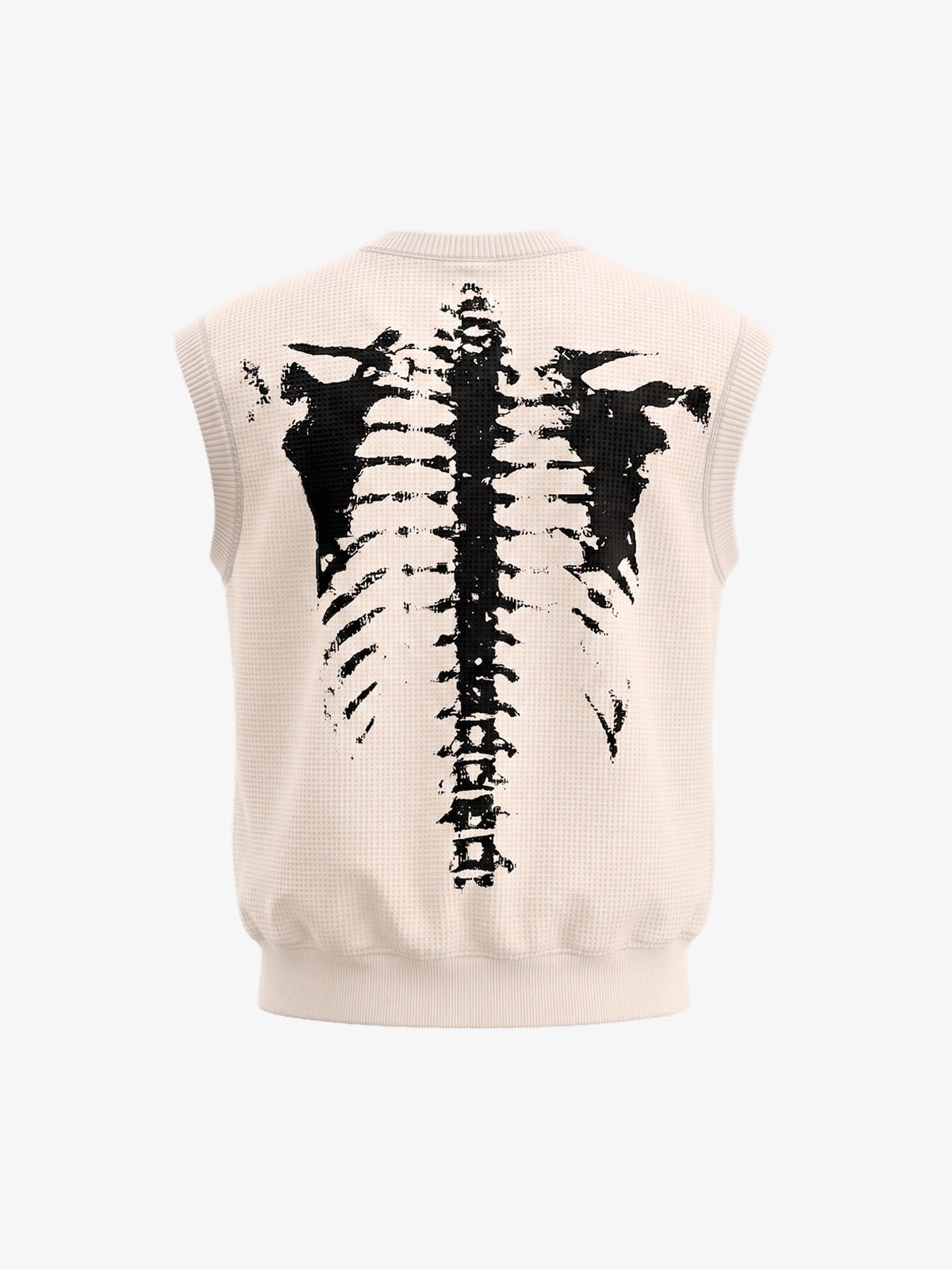 Vintage Skeleton Graphic Waffle Knit Sleeveless Vest 
