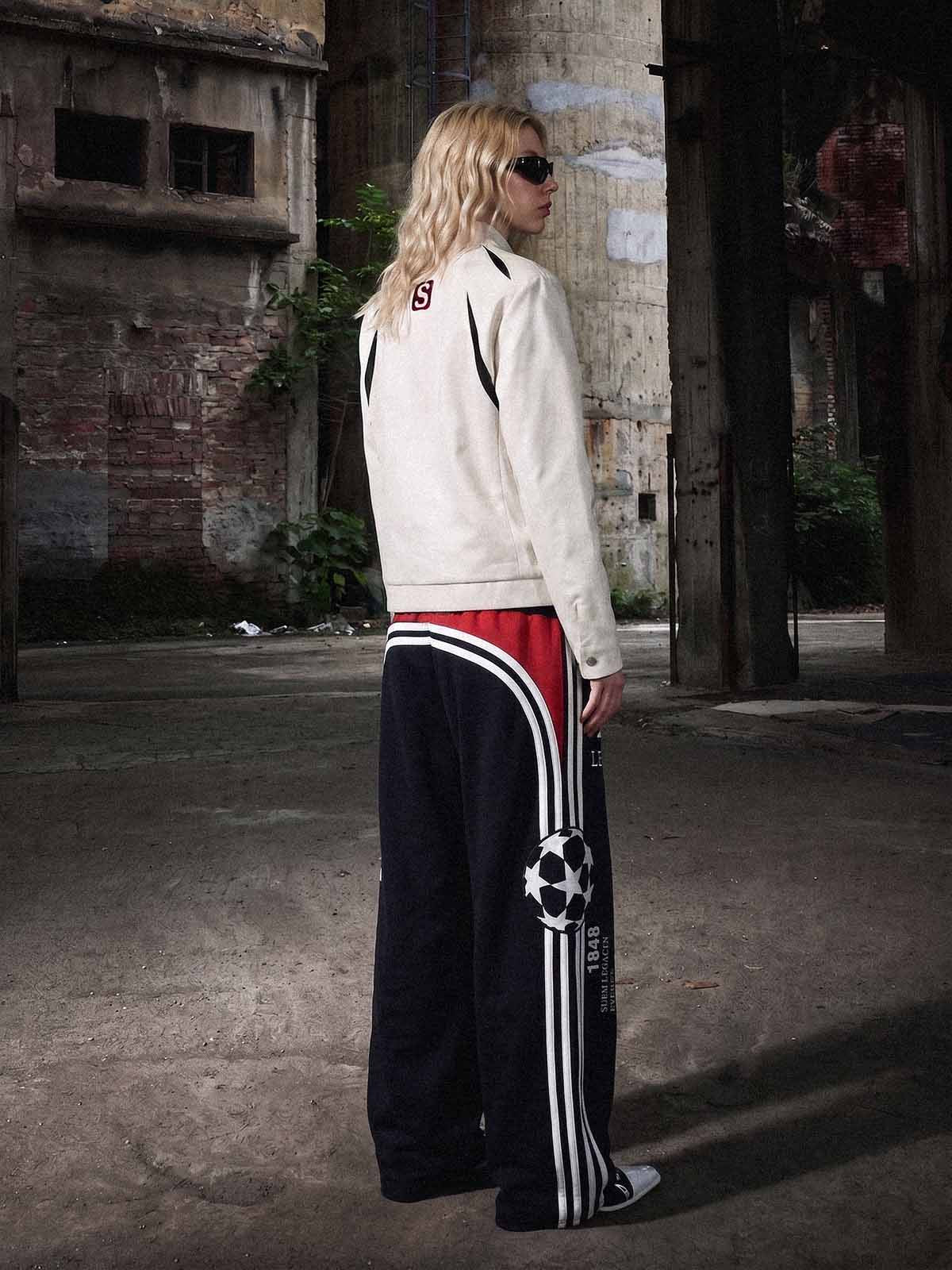 Graphic Color Block Double-Waist Sweatpants