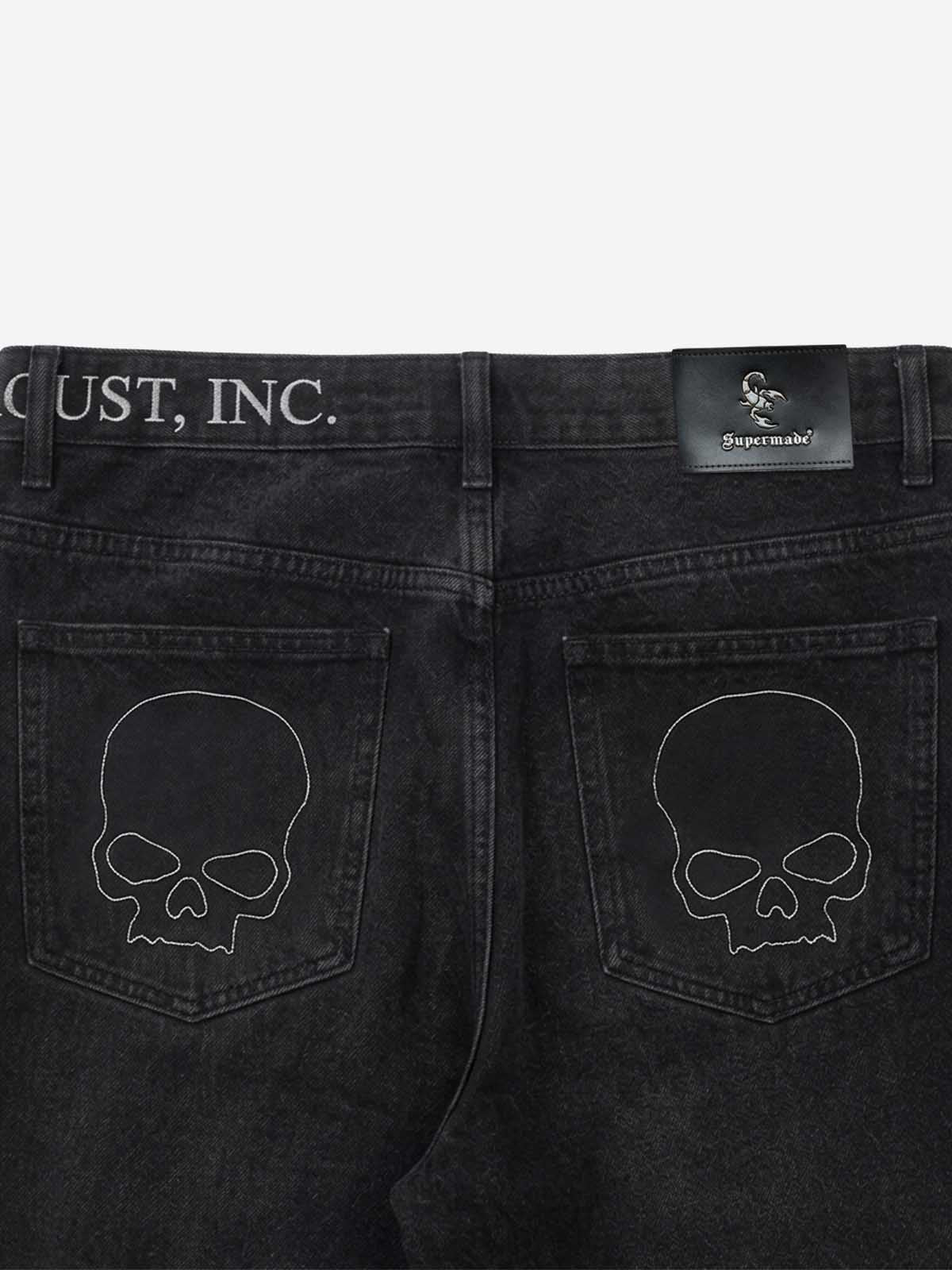 Embroidered Patch Studded Straight-Leg Jeans