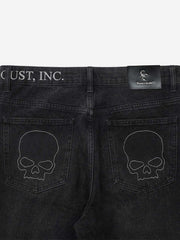 Embroidered Patch Studded Straight-Leg Jeans