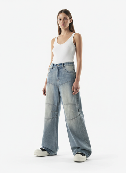 Vintage Washed Distressed Patchwork Deconstructed Baggy Jeans 