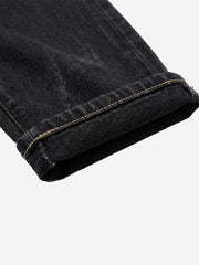 Embroidered Patch Studded Straight-Leg Jeans