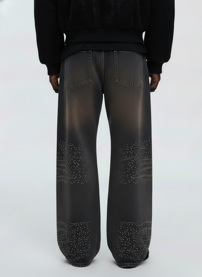 Gradient Rhinestone Embellished Wide-Leg Jeans 