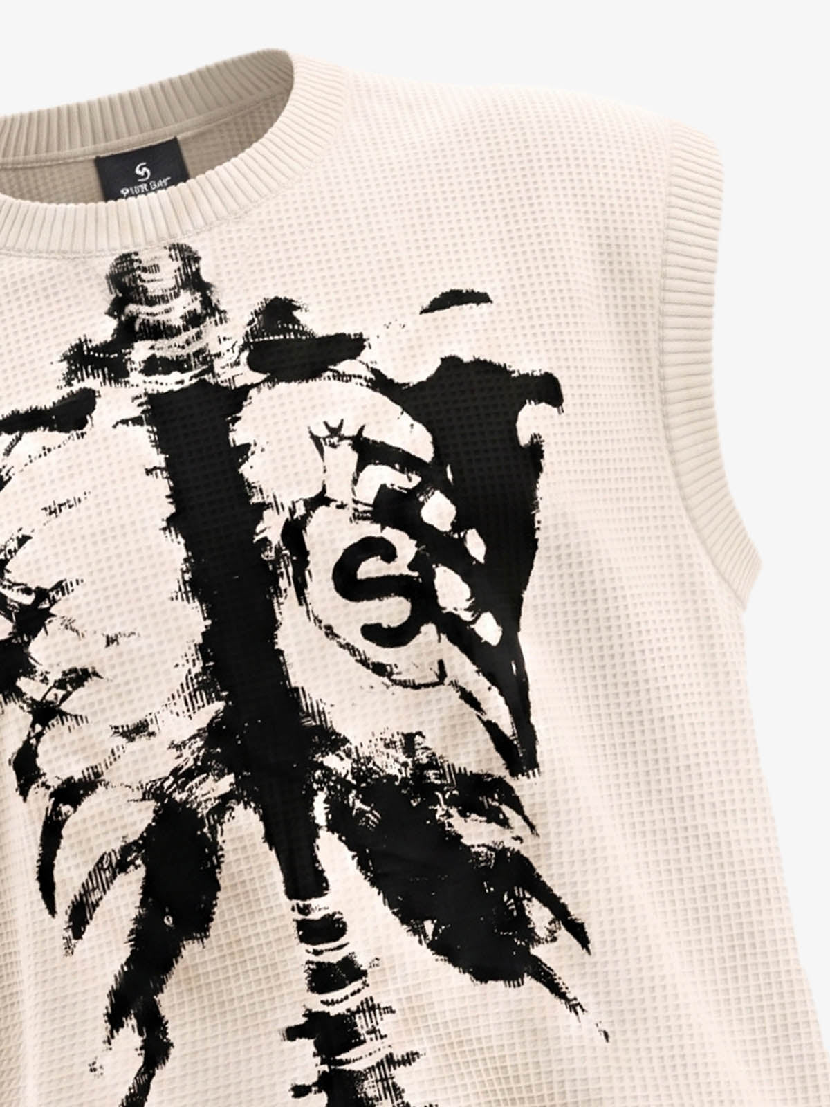 Vintage Skeleton Graphic Waffle Knit Sleeveless Vest 