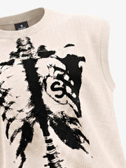 Vintage Skeleton Graphic Waffle Knit Sleeveless Vest 