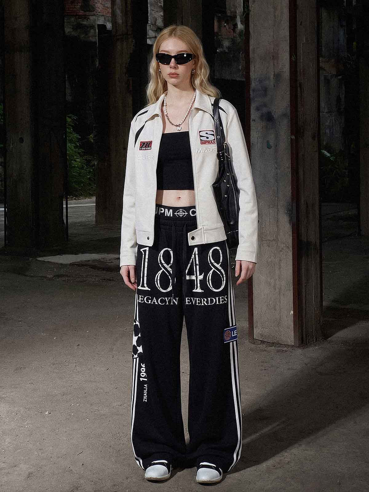 Graphic Color Block Double-Waist Sweatpants