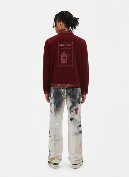 Vintage Suede PU Leather Collar Zip Up Jacket 