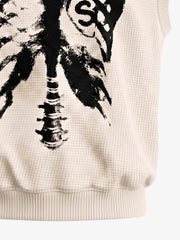 Vintage Skeleton Graphic Waffle Knit Sleeveless Vest 
